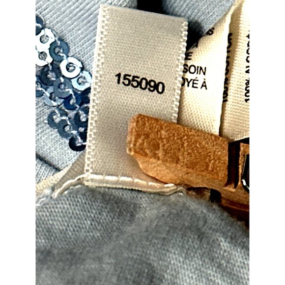 Chicos Light Blue Green Sequin Striped Long Sleeve Top Blouse Size 3 - Picture 10 of 12